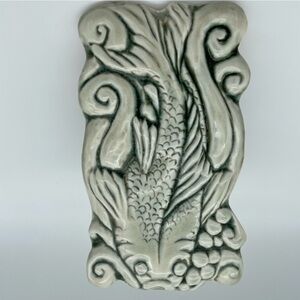 Ceramic Fish Wall Plaque in Pale Sage Green Tile Relief Art